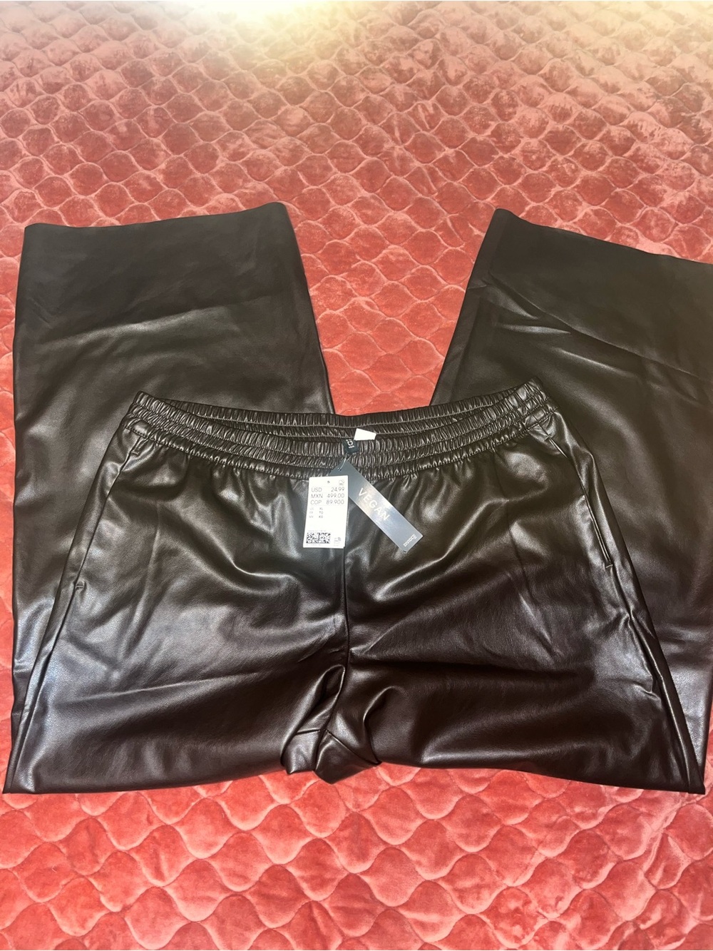 H&M Brown Faux Leather Wide Leg Pants